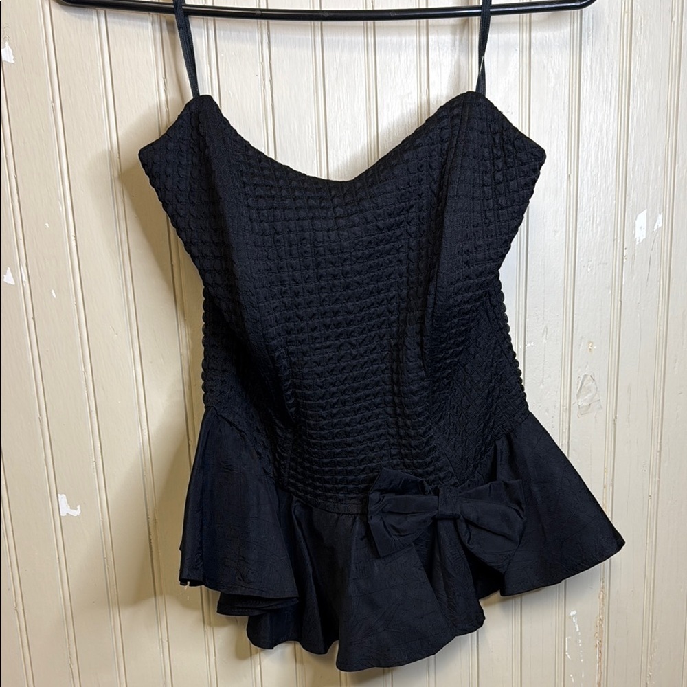 Elegant Black SZ M Peplum Strapless Bow Accent Bustier
